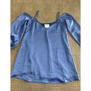 Privacy Please Blue Satin Cold Shoulder Long Sleeve Blouse Size XS